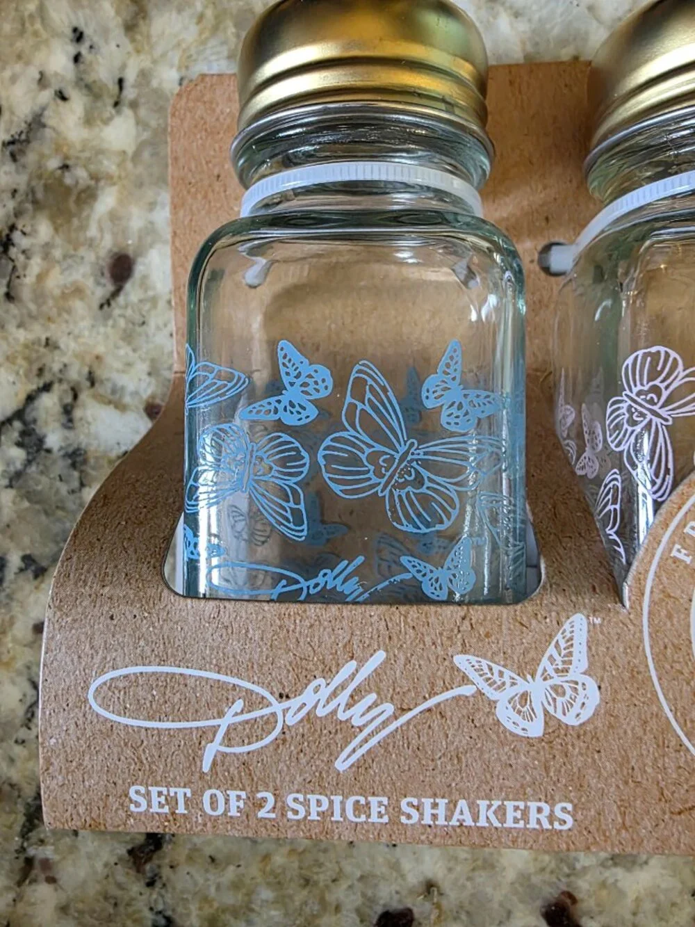 Dolly Parton Dollar General Spring Spice Shakers Set of 2 Butterfly Glass NWT